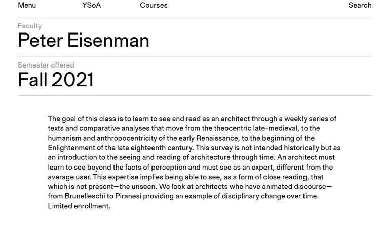 Yale Course_Formal Analysis_Peter Eisenman_from Yale Website